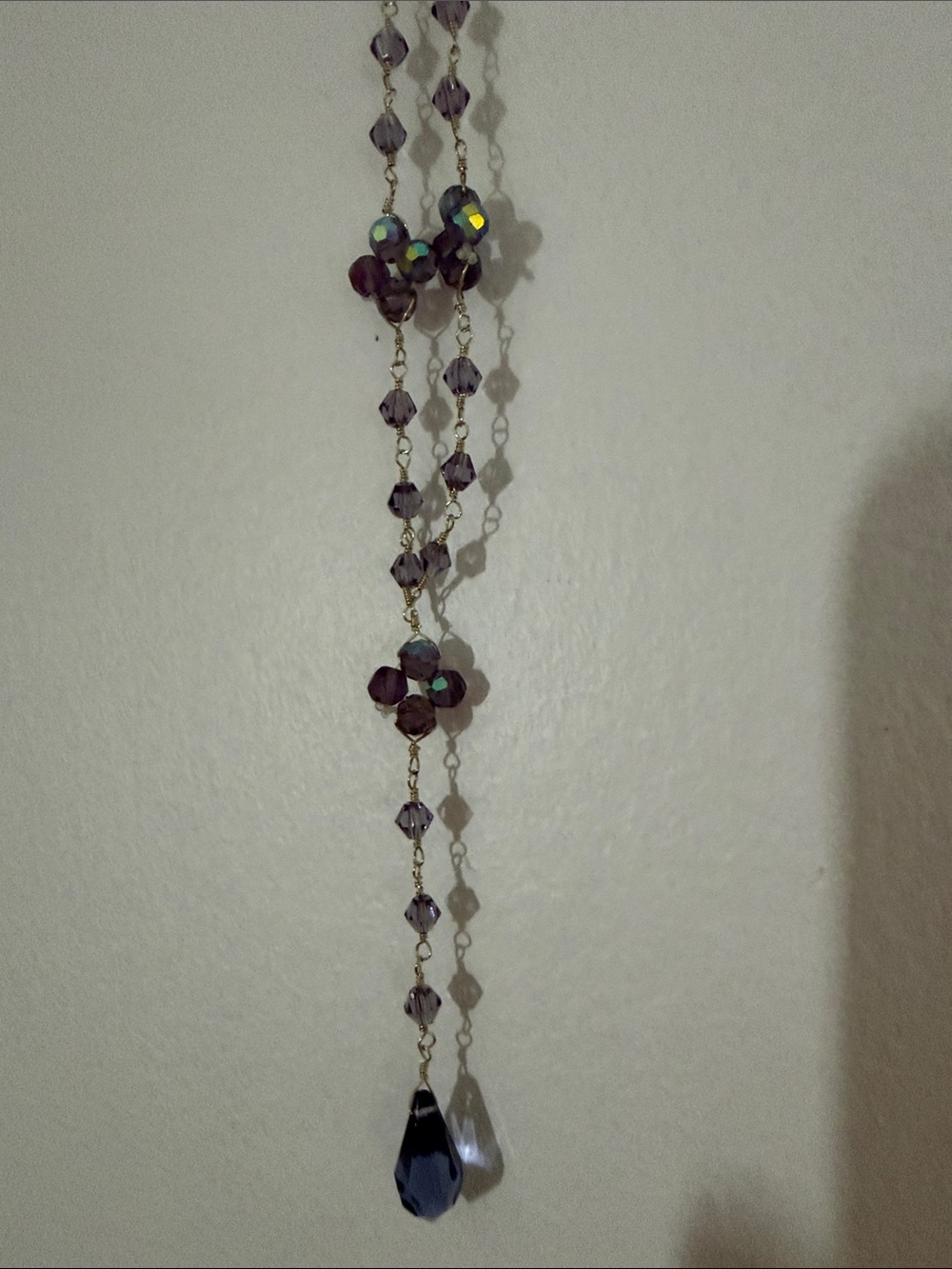 Handmade Purple Crystal Drop Pendant 925 Silver Necklace
